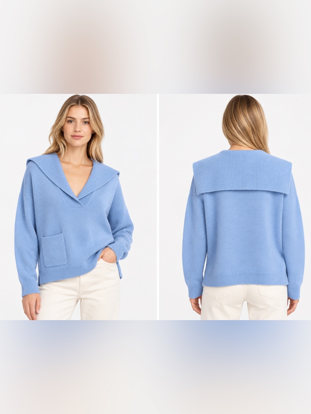 NAKED CASHMERE Luisa 100% Cashmere Sailor Collar Sweater Blue M